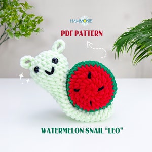 No Sew Watermelon Snail Plushie Crochet Pattern, Easy Amigurumi Crochet Pattern for Beginner, Stuffed Animals PDF Crochet Pattern