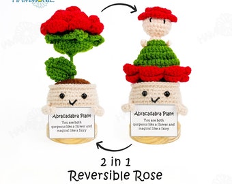 2 In 1 Reversible Crochet Rose Flower Pot/ Women Floral, Knitted Flower Potted Plant with Custom Tag, Plant Gift for Her/Mom/Dad/Mothersday