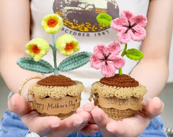 Handmade Crochet Lily of The Valley Flower Pot: Personalized Knitted Plant Gift