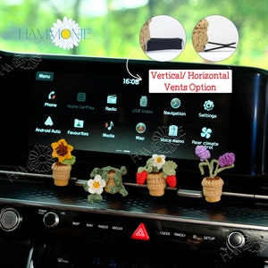 Plante au crochet, clip de ventilation de voiture, pot de marguerites et de soleil au crochet pour désodorisant de voiture, accessoires de voiture pour femmes, fraisier au crochet