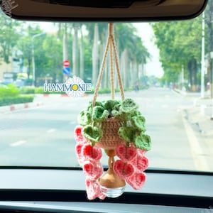 Crochet String of Hearts Plant Hanging, Crochet Plant Car Mirror Hanging, Crochet Succulent Plant, Cute Car Decor, Car Accessories for Women