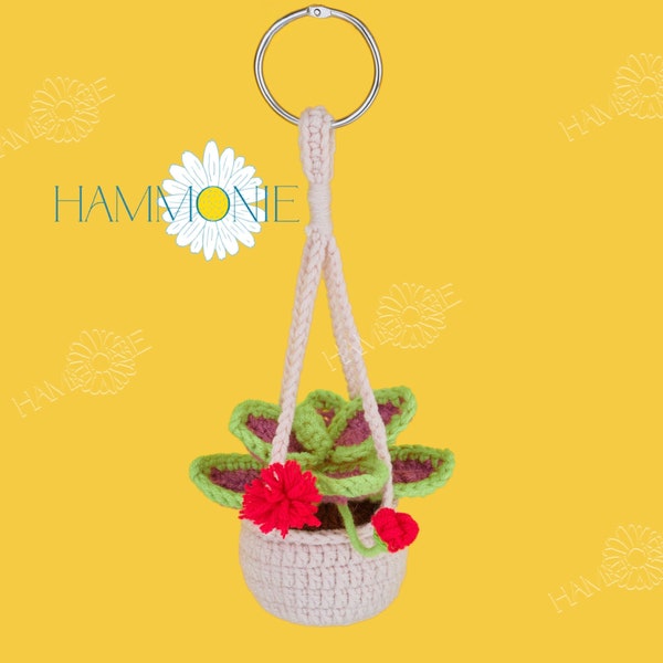 Colgante de coche de planta suculenta de ganchillo, decoración de coche de peluche de flor de ganchillo, accesorios de coche para mujeres, colgador de ganchillo de maceta, regalo amante de las plantas