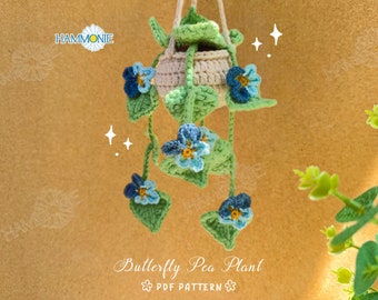Crochet Butterfly Pea Flower Plant Pot Hanging Pattern (Digital PDF)