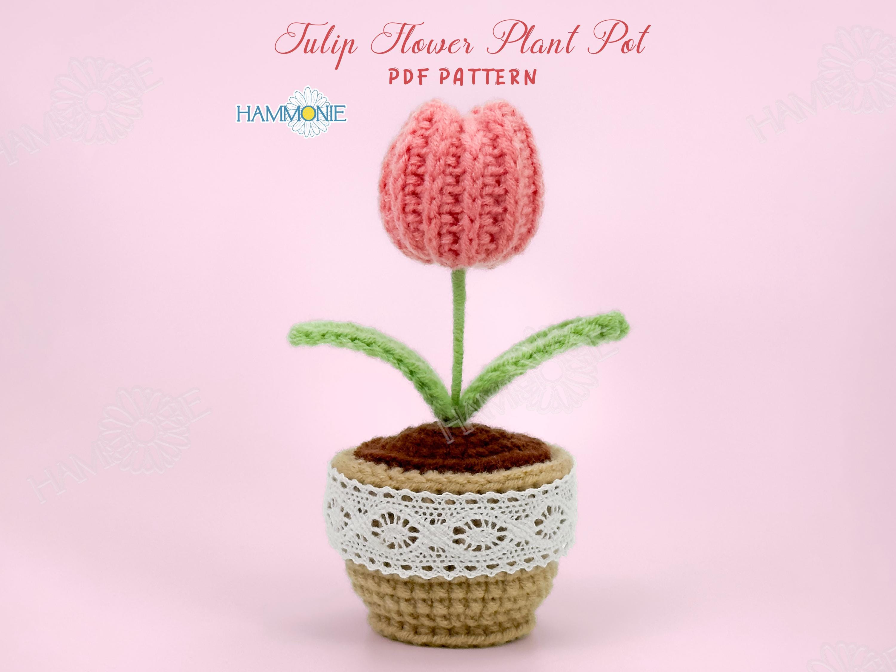 チューリップの植木鉢のかぎ針編みパターン：ホームデコレーションPDF