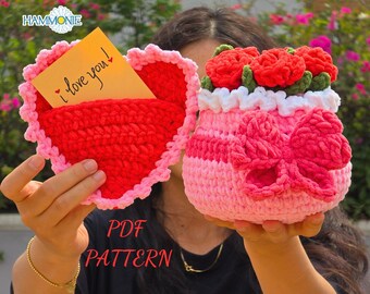 Crochet Rose Bouquet Gift Box Pattern: Valentine Card Bag (PDF Pattern)
