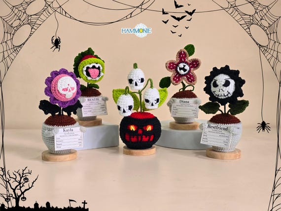 Crochet Halloween Plant Pot Decor: Personalized Nutrition Label Gift