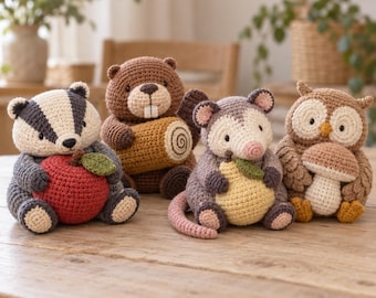 Handmade Crochet Woodland Animals, Crochet Quirky Amigurumi Desk Decor, Whimsical Plushie Nursery Decor, Handmade Cute Shelf Ornament