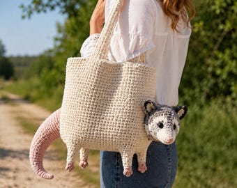 Handmade Crochet Opossum Tote Bag, Cute Possum Purse, Quirky Animal Shoulder Bag, Woodland Gift