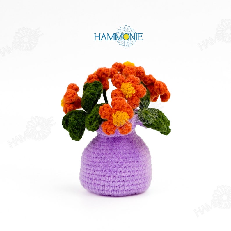Handmade Crochet Tulip & Heart Flower Pot Home Table Decor with Custom Tag, Personalized Crochet Potted Plant,Knitted Plant Gift for Her/Mom Orange Blossom