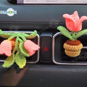 Crochet Tulip Plant Car Vent Clip, Crochet Plant Car Decor, Car Air Freshener Decor, Car Accessories for Women, Plant Lover Gift