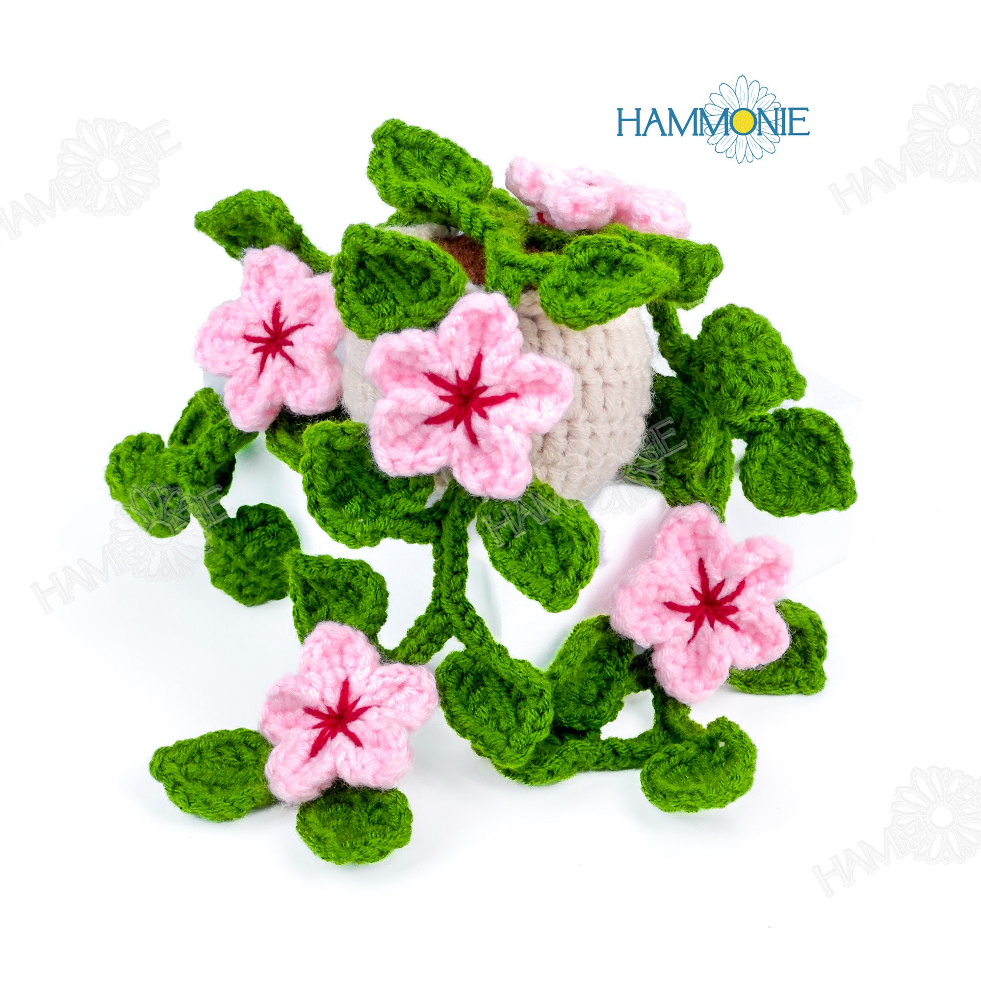 Crochet Cherry Blossom Plant Pattern: Car Hanging Flower Basket