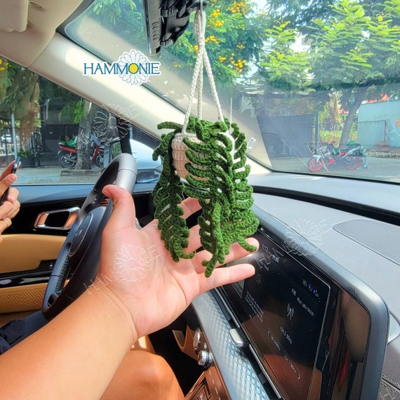 Crochet Fern Plant Car Hanging, Cute Car Decor