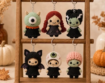 Crochet Halloween Amigurumi Doll Keychain, Spooky Zombie Character Backpack Charm, Handmade Monster Bag Charm, Creepy Cute Halloween Gift