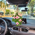 Crochet Cherry Blossom Plant Hanging, Tiny Crochet Plant Car Decor, Car Accessories for Women, Car Mirror Hanging, Custom Plant Lover Gift product logo