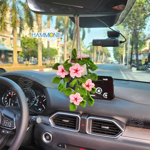 Crochet Cherry Blossom Car Hanging, Handmade Plant Decor, Car