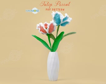 Tulpen-Papageienstrauß-Muster häkeln: Einfache DIY-Blumen (PDF-Häkelanleitung)