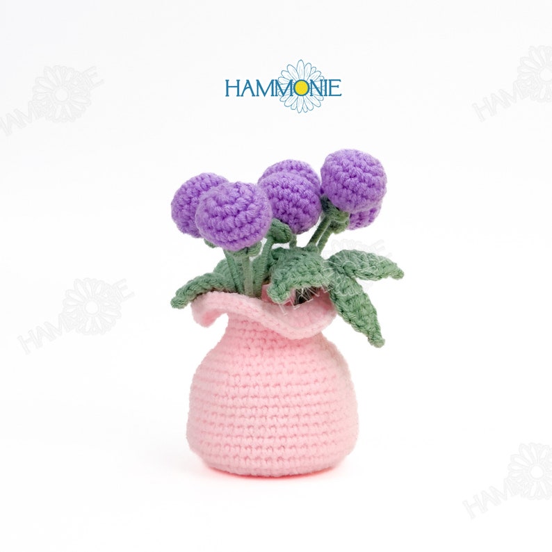 Handmade Crochet Tulip & Heart Flower Pot Home Table Decor with Custom Tag, Personalized Crochet Potted Plant,Knitted Plant Gift for Her/Mom Purple Candy
