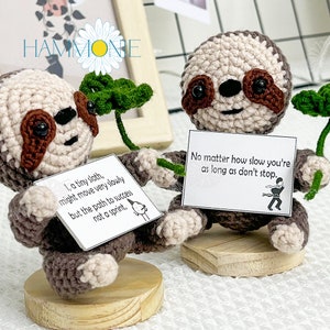 Crochet Positive Sloth, Cute Amigurumi Sloth Crochet, Personalized Handmade Meaningful Gift, Crochet Plushie, Positive Birthday Gift