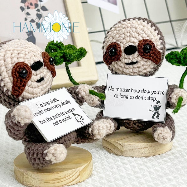 Crochet Positive Sloth, Custom Amigurumi Crochet, Personalized Tag Crochet Decor, Cute Crochet Stuffed Animal, Unique Birthday Gift