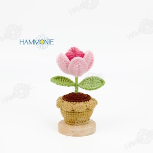 Decoración de mesa casera de tulipán y corazón de ganchillo hecho a mano con etiqueta personalizada, planta en maceta personalizada, regalo de planta de punto para mamá/compañeros de trabajo Heart Tulip (No Tag)