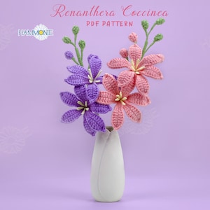 HÄKELANLEITUNG Orchideenstrauß, Mini Blumenstrauß Häkelanleitung, Pdf Einfache Häkelanleitung für Anfänger mit Video-Anleitung Schritt für Schritt