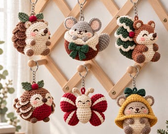 Christmas Crochet Whimsical Amigurumi Charm, Christmas Cute Animal Keychain, Handmade Amigurumi Bag Charm,   Quirky Backpack & Handbag Charm