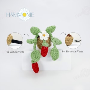 Crochet Plant Car Vent Clip, Crochet Daisy & Monstera Pot for Car Air Freshener Decor, Car Accessories for Women, Crochet Strawberry Plant Strawberry