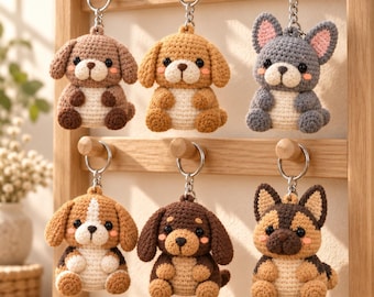 Crochet Puppy Keychain, Handmade Amigurumi Dog Bag Charm, Crochet Backpack Charm, Quirky Dog Plushie, Golden Retriever, Bulldog, Beagle