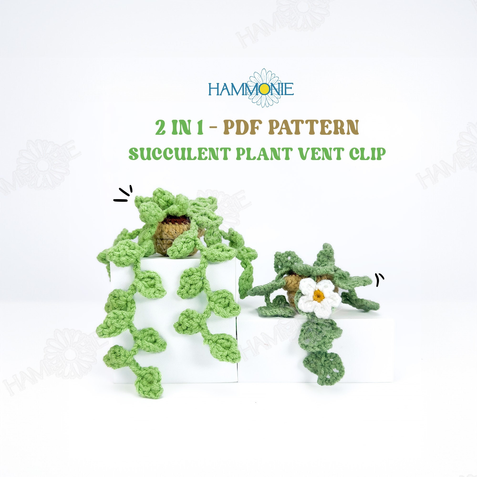 9 String of Pearls Crochet Patterns for Hanging Plants, Mini Pots, and Car Charms 9 Crochet Plant Car Vent Clip Pattern: Monstera & String