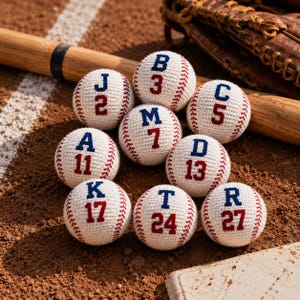 Personalized Crochet Baseball Footbag, Custom Handmade Stress Ball, Team Party Favor