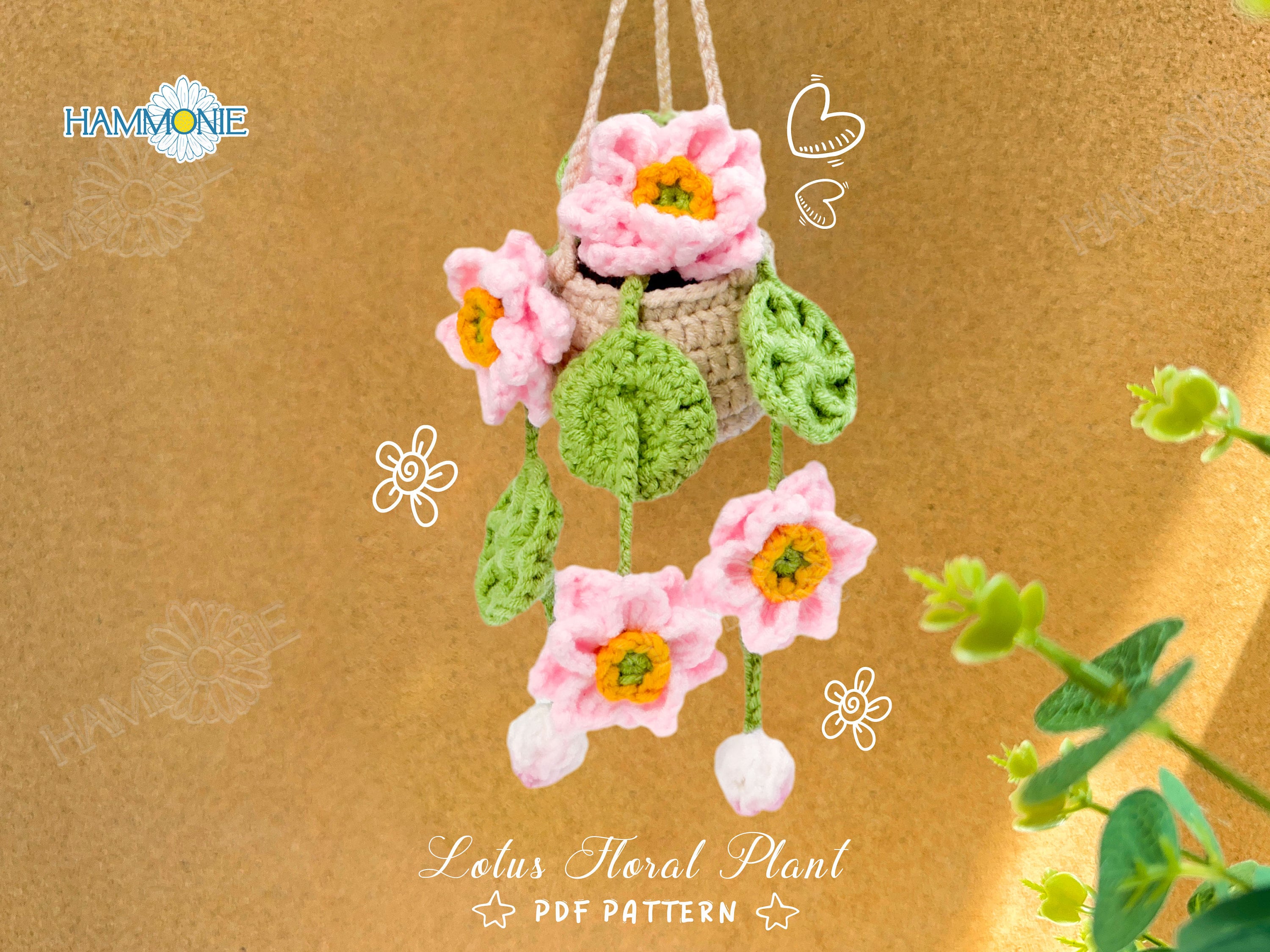 30 Lotus Flower Crochet Patterns for Beautiful Decor, Gifts, and Giftable Makes 29 Lotus Plant Car Hanging Crochet Pattern