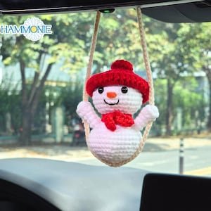 Bonhomme de neige au crochet suspendu pour voiture, Décoration de voiture de Noël au crochet, Accessoires de voiture mignons, Suspension de miroir de voiture, Décorations de voiture de Noël, Cadeaux de Noël