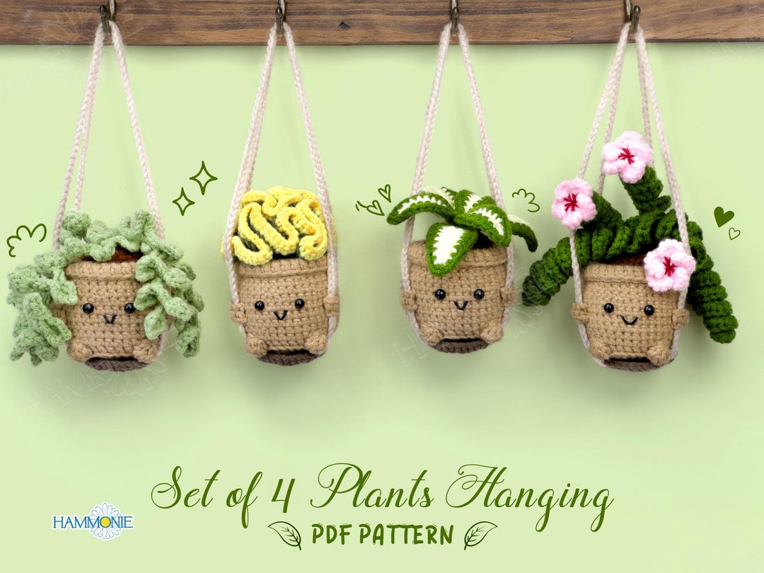 Set of 4 Succulent Plant Hanging Crochet Pattern