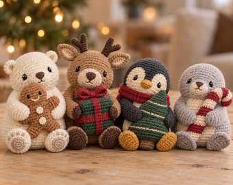 Christmas Crochet Quirky Plush Amigurumi, Handmade Amigurumi Bear, Reindeer, Penguin & Seal, Crochet Home Decor, Christmas Ornament
