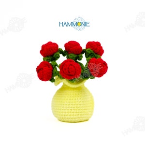 Handmade Crochet Tulip & Heart Flower Pot Home Table Decor with Custom Tag, Personalized Crochet Potted Plant,Knitted Plant Gift for Her/Mom Red Rose