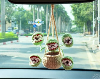 Crochet Carnivorous Plant Car Hanging, Halloween Car Decor