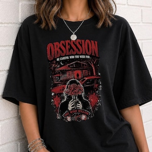 Fan-Shirt „Obsession Movie“, One Wish Willow Grafik-T-Shirt, Rot-Schwarzes Gothic-Horrorfilm-Merchandise, Vintage-Thriller-Shirt in bequemen Farben
