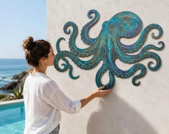 Decorazione murale in metallo a forma di polpo, regalo per l'inaugurazione della casa, arredamento per casa al mare, decorazione nautica per soggiorno CR048