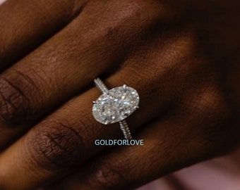 Joyería Anillos Bodas y pedidas de mano Juegos de anillos para novios Blake Lively anillo Moissanite Engagement Ring corte ovalado 14k anillo de diamantes de oro rosa 6.5Ct Moissanite conjunto nupcial. 