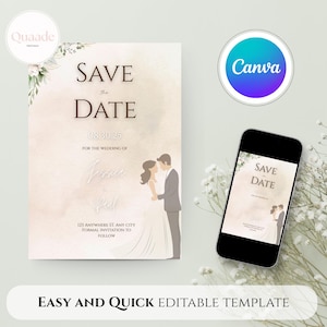 Invitación de boda editable con fecha de reserva / Descarga digital / Plantilla de Canva / Invitación imprimible / PDF instantáneo / Tarjeta de boda moderna