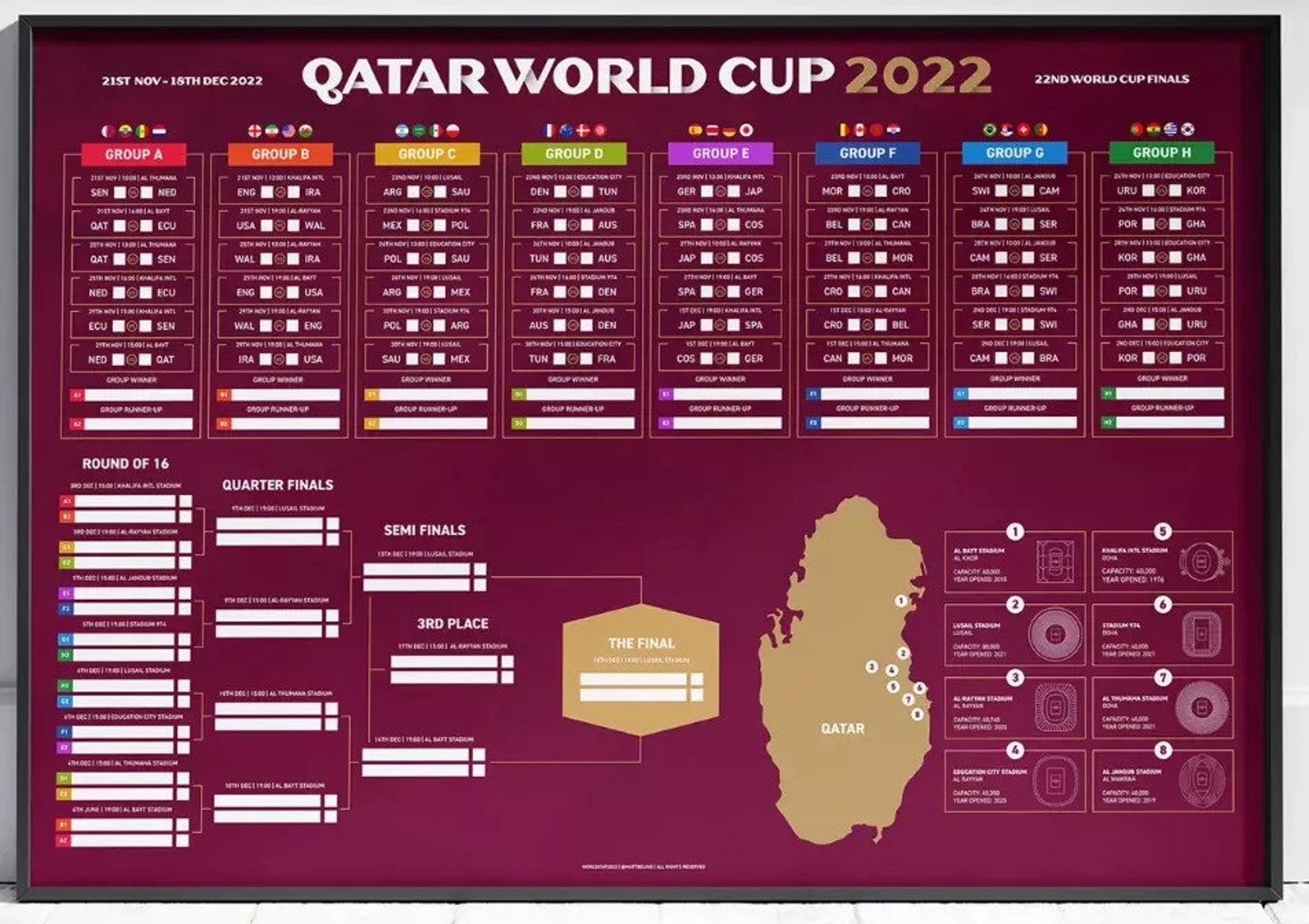 WC 2022 Match Schedule Poster Qatar Championship Wall Decor Etsy