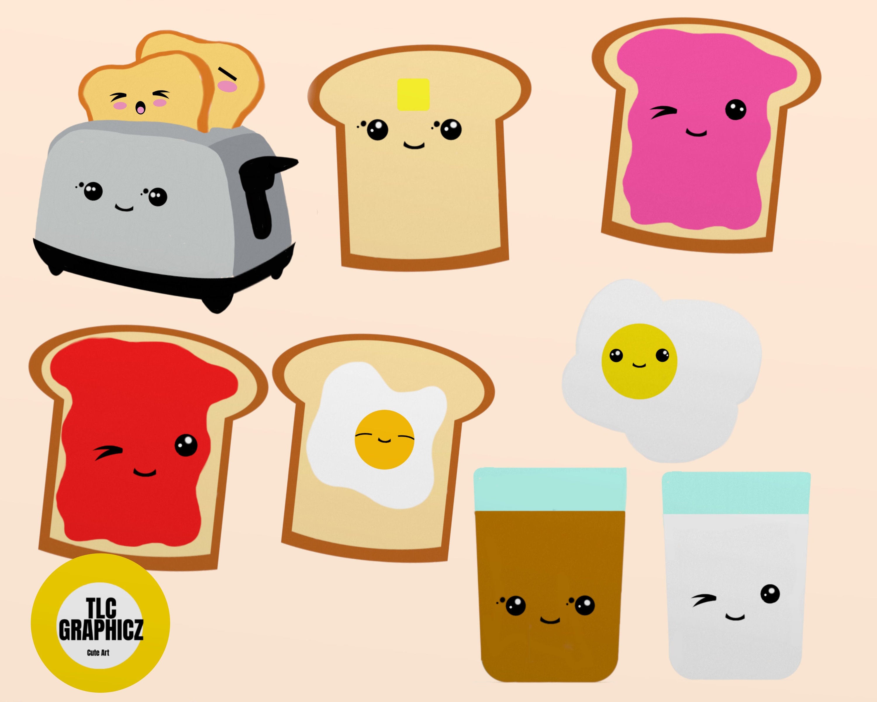 Kawaii Eggs and Toast Clipart Eggs and Toast Clipart Kawaii Etsy