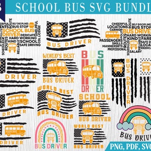US School Bus Driver Appreciation Gift, School Bus, Us flag Bus driver SVG Bundle, Bus Life, Rainbow bus driver thank you Svg png pdf cricut
