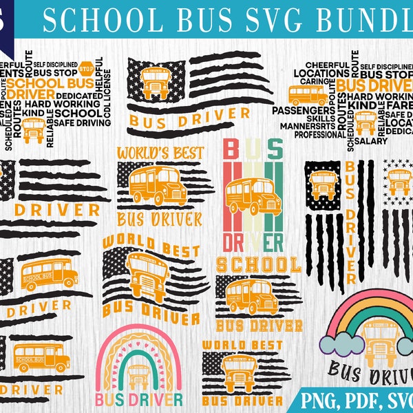 US School Bus Driver Appreciation Gift, School Bus, Us flag Bus driver SVG Bundle, Bus Life, Rainbow bus driver thank you Svg png pdf cricut
