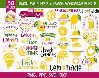 Paquete SVG de limón, puesto de limonada, rebanada de cítricos (descarga digital)