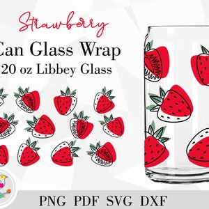 20oz Strawberry Libbey Can Glass Wrap Svg, Red Strawberry Fruit svg, Beer Can Cutfile, Can Template png, lineart style, Silhouette, Cricut