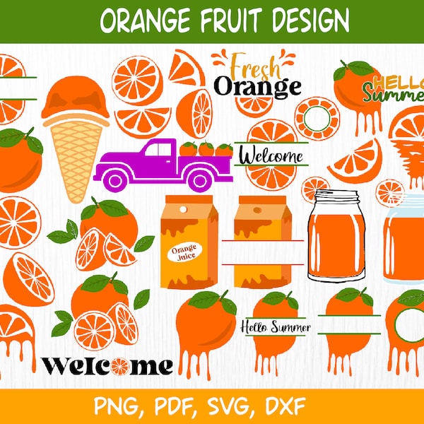 Orange slice svg bundle, orange juice, orange jar, orange monogram svg, Lemon Fruit, Fruit Svg, Summer svg, fruit png clipart, Silhouette