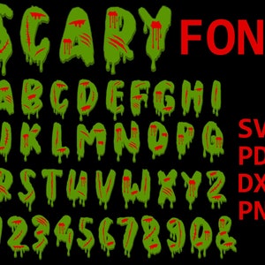 Dripping Horror Font Svg, Blood Font, Scary Dripping Font Svg, Halloween Zombie Font, Dripping Slime Alphabet Png, Silhouette Bundle Cricut