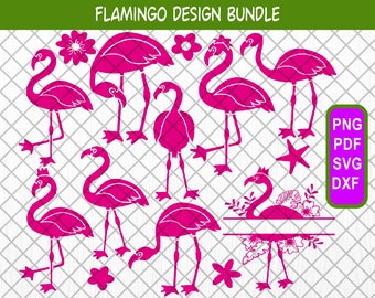 Flamingo SVG Bundle, Tropical Beach Clipart (Digital Download)