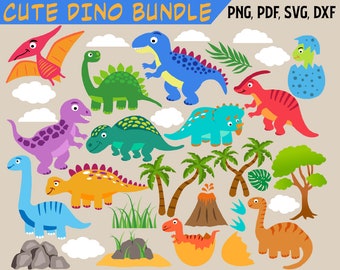 Dinosaur Clipart SVG Bundle, Dino Silhouette (Digital Download)